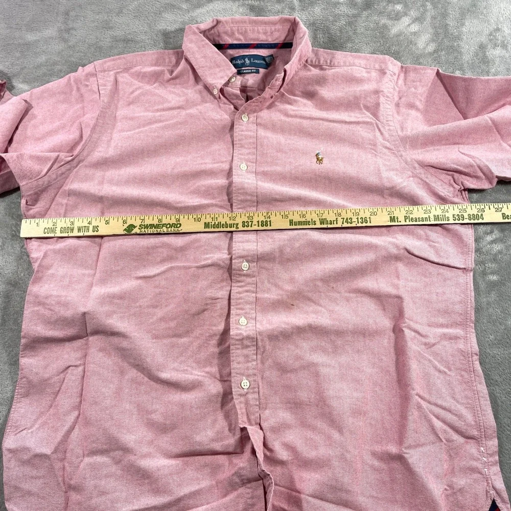 Ralph Lauren Button Down Shirt Men XL Pink Classic Fit Oxford Cotton Long Sleeve